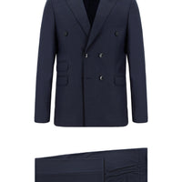 Koyu Lacivert 7 Drop Super Slim Fit Eksra Dar Kesim Çizgili Kruvaze Takım Elbise