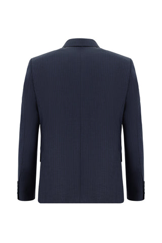  Koyu Lacivert Regular Fit Çizgili Kruvaze Takım Elbise