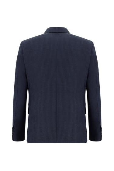 Koyu Lacivert Super Slim Fit Ekstra Dar Kesim Çizgili Kruvaze Takım Elbise