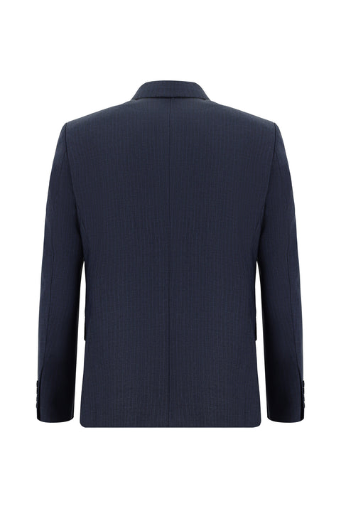 Koyu Lacivert 7 Drop Super Slim Fit Eksra Dar Kesim Çizgili Kruvaze Takım Elbise