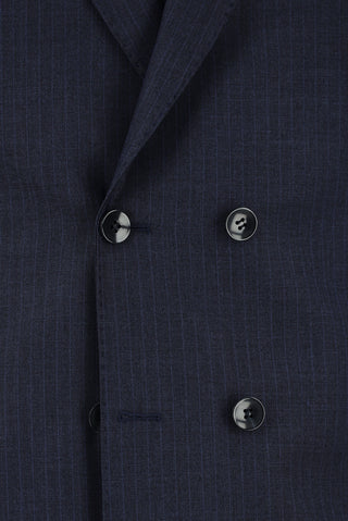  Koyu Lacivert Regular Fit Çizgili Kruvaze Takım Elbise