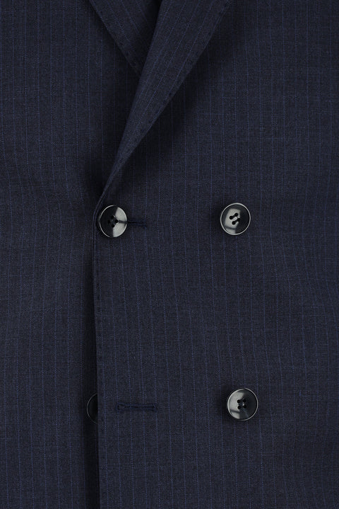 Koyu Lacivert 6 Drop Regular Fit Standart Kesim Çizgili Kruvaze Takım Elbise