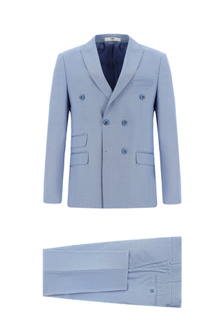  Açık Mavi Super Slim Fit Ekstra Dar Kesim Çizgili Kruvaze Takım Elbise