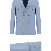 Açık Mavi 7 Drop Super Slim Fit Eksra Dar Kesim Çizgili Kruvaze Takım Elbise