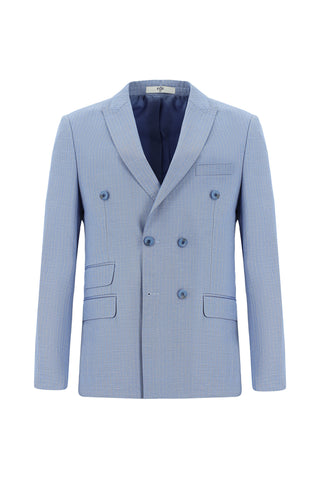  Açık Mavi Super Slim Fit Ekstra Dar Kesim Çizgili Kruvaze Takım Elbise