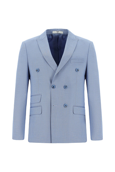  Açık Mavi Super Slim Fit Ekstra Dar Kesim Çizgili Kruvaze Takım Elbise