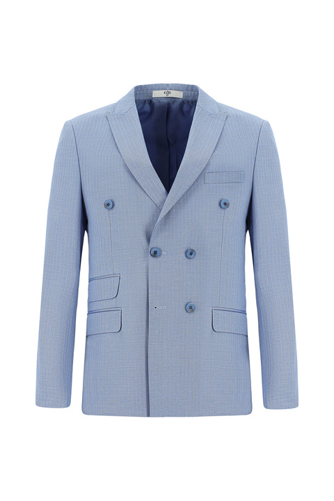 Açık Mavi 7 Drop Super Slim Fit Eksra Dar Kesim Çizgili Kruvaze Takım Elbise