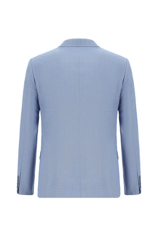  Açık Mavi Super Slim Fit Ekstra Dar Kesim Çizgili Kruvaze Takım Elbise