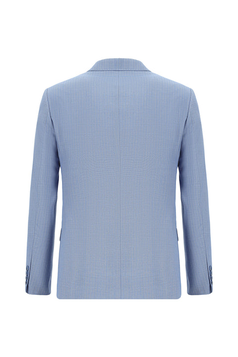 Açık Mavi 7 Drop Super Slim Fit Eksra Dar Kesim Çizgili Kruvaze Takım Elbise