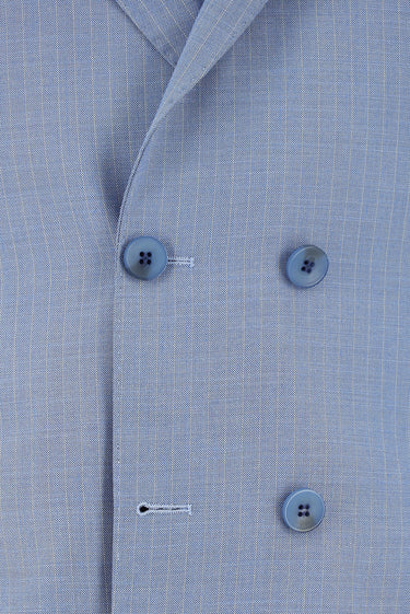  Açık Mavi Super Slim Fit Ekstra Dar Kesim Çizgili Kruvaze Takım Elbise