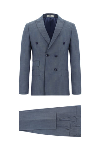  İndigo 7 Drop Super Slim Fit Eksra Dar Kesim Çizgili Kruvaze Takım Elbise