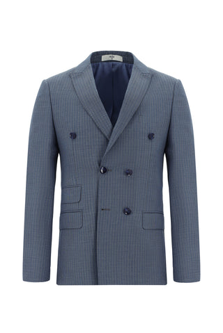  İndigo 7 Drop Super Slim Fit Eksra Dar Kesim Çizgili Kruvaze Takım Elbise