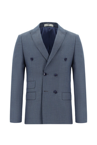 İndigo Super Slim Fit Ekstra Dar Kesim Çizgili Kruvaze Takım Elbise