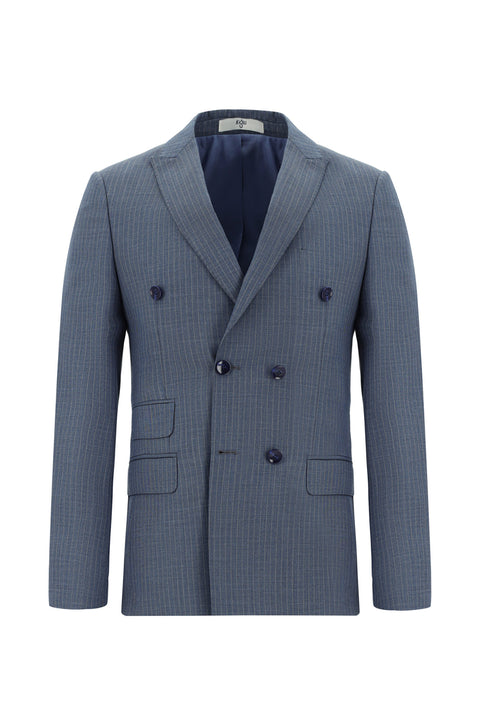 İndigo 7 Drop Super Slim Fit Eksra Dar Kesim Çizgili Kruvaze Takım Elbise