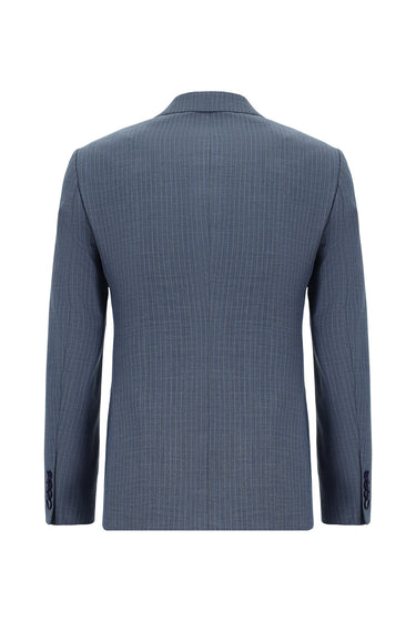 İndigo Super Slim Fit Ekstra Dar Kesim Çizgili Kruvaze Takım Elbise