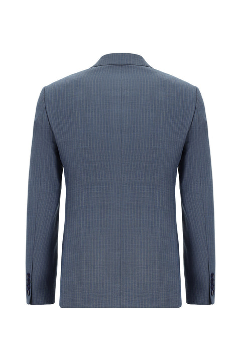 İndigo 7 Drop Super Slim Fit Eksra Dar Kesim Çizgili Kruvaze Takım Elbise