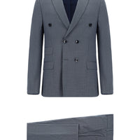 Koyu İndigo 7 Drop Super Slim Fit Eksra Dar Kesim Çizgili Kruvaze Takım Elbise