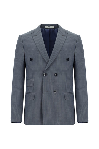  Koyu İndigo 7 Drop Super Slim Fit Eksra Dar Kesim Çizgili Kruvaze Takım Elbise