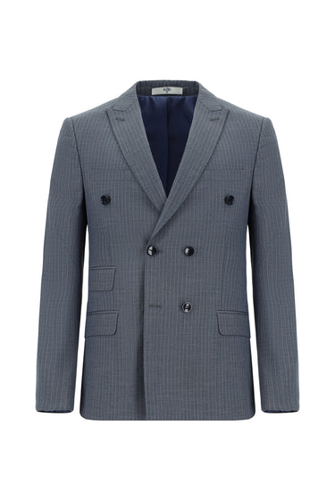 Koyu İndigo Super Slim Fit Ekstra Dar Kesim Çizgili Kruvaze Takım Elbise