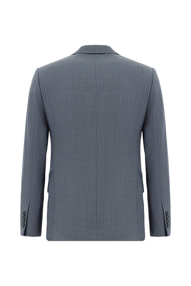 Koyu İndigo Super Slim Fit Ekstra Dar Kesim Çizgili Kruvaze Takım Elbise