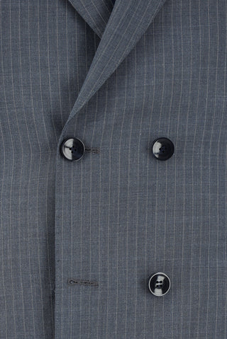  Koyu İndigo Super Slim Fit Ekstra Dar Kesim Çizgili Kruvaze Takım Elbise