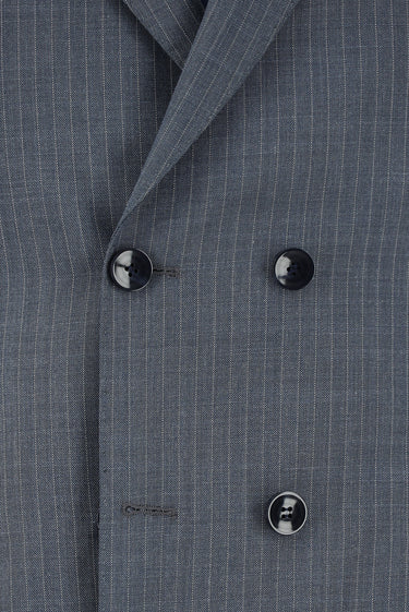 Koyu İndigo Super Slim Fit Ekstra Dar Kesim Çizgili Kruvaze Takım Elbise