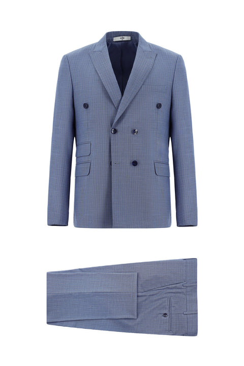 Mavi 7 Drop Super Slim Fit Eksra Dar Kesim Çizgili Kruvaze Takım Elbise