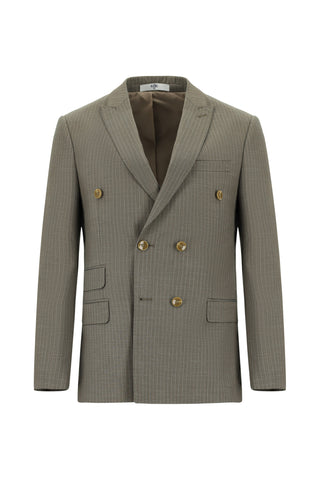  Açık Kahve  Super Slim Fit Ekstra Dar Kesim Çizgili Kruvaze Takım Elbise