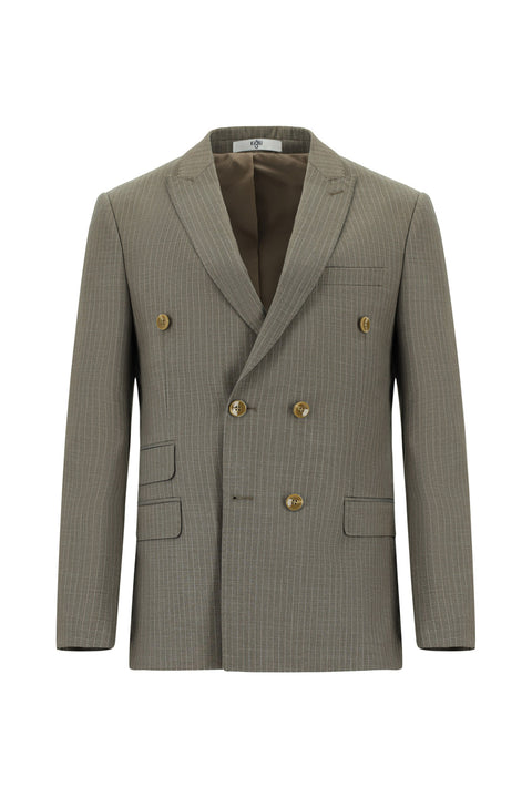 Light Brown 6 Drop Regular Fit Standard Cut Striped Double-Breasted Suit