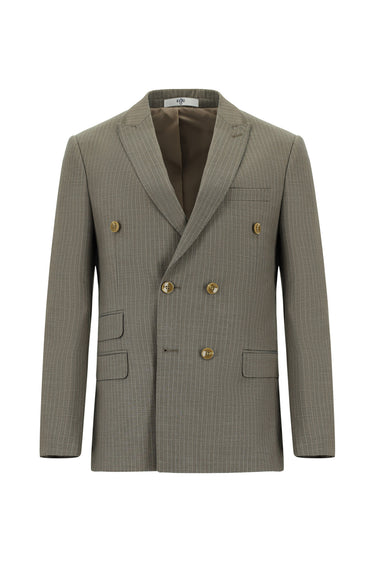 Açık Kahve  6 Drop Regular Fit Standart Kesim Çizgili Kruvaze Takım Elbise