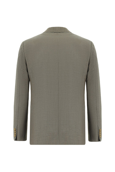  Açık Kahve  Super Slim Fit Ekstra Dar Kesim Çizgili Kruvaze Takım Elbise