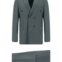 Petrol Yeşili 7 Drop Super Slim Fit Eksra Dar Kesim Çizgili Kruvaze Takım Elbise