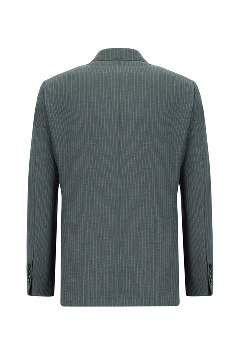 Petrol Yeşili 7 Drop Super Slim Fit Eksra Dar Kesim Çizgili Kruvaze Takım Elbise