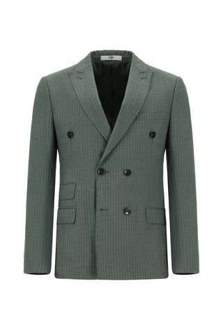  Koyu Yeşil Super Slim Fit Ekstra Dar Kesim Çizgili Kruvaze Takım Elbise