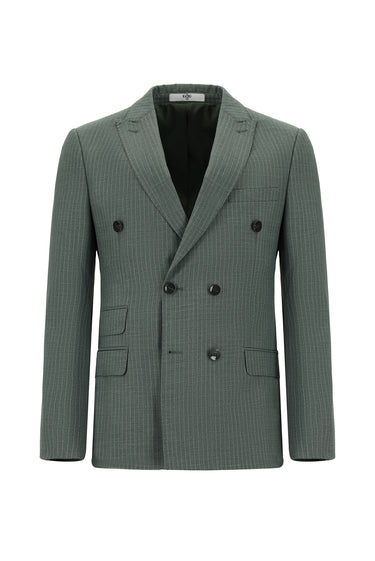 Koyu Yeşil Super Slim Fit Ekstra Dar Kesim Çizgili Kruvaze Takım Elbise