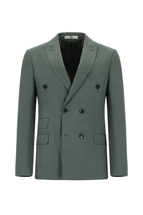 Koyu Yeşil 7 Drop Super Slim Fit Eksra Dar Kesim Çizgili Kruvaze Takım Elbise