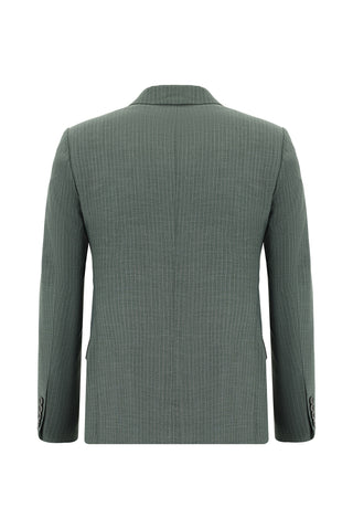  Koyu Yeşil Super Slim Fit Ekstra Dar Kesim Çizgili Kruvaze Takım Elbise