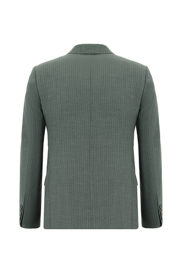 Koyu Yeşil Super Slim Fit Ekstra Dar Kesim Çizgili Kruvaze Takım Elbise