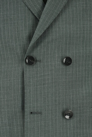  Koyu Yeşil Super Slim Fit Ekstra Dar Kesim Çizgili Kruvaze Takım Elbise