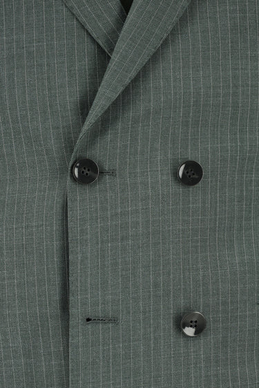 Koyu Yeşil Super Slim Fit Ekstra Dar Kesim Çizgili Kruvaze Takım Elbise