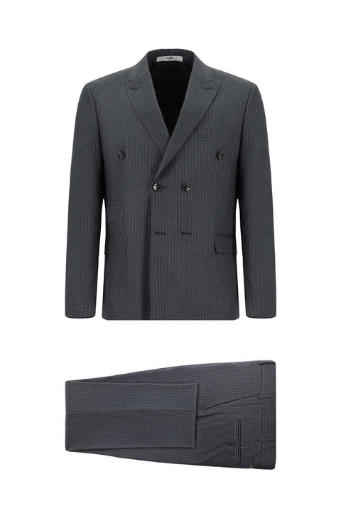 Medium Anthracite 6 Drop Regular Fit Standard Cut Striped Double-Breasted Suit