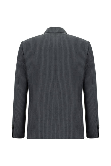 Orta Antrasit 7 Drop Super Slim Fit Eksra Dar Kesim Çizgili Kruvaze Takım Elbise