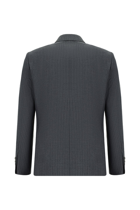 Orta Antrasit 7 Drop Super Slim Fit Eksra Dar Kesim Çizgili Kruvaze Takım Elbise