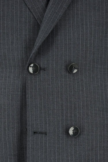 Orta Antrasit 7 Drop Super Slim Fit Eksra Dar Kesim Çizgili Kruvaze Takım Elbise