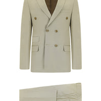 Açık Vizon 7 Drop Super Slim Fit Eksra Dar Kesim Çizgili Kruvaze Takım Elbise