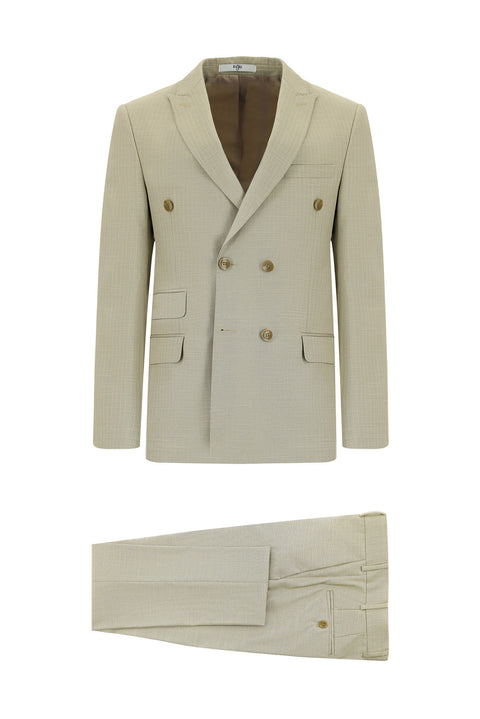 Light Mink 7 Drop Super Slim Fit Extra Narrow Cut Striped Double-Breasted Suit