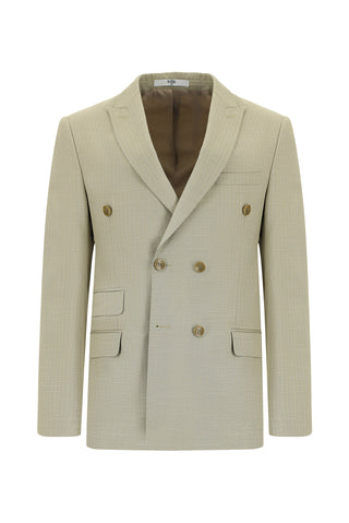  Açık Vizon Super Slim Fit Ekstra Dar Kesim Çizgili Kruvaze Takım Elbise