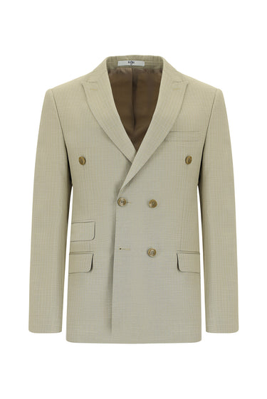  Açık Vizon Super Slim Fit Ekstra Dar Kesim Çizgili Kruvaze Takım Elbise