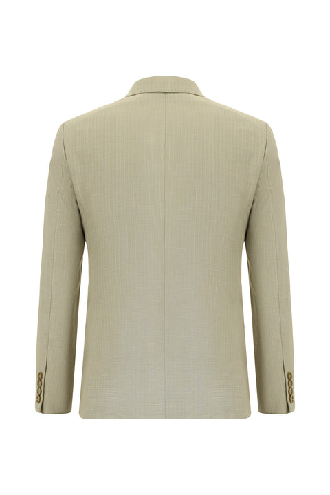 Açık Vizon 6 Drop Regular Fit Standart Kesim Çizgili Kruvaze Takım Elbise