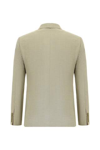  Açık Vizon Super Slim Fit Ekstra Dar Kesim Çizgili Kruvaze Takım Elbise